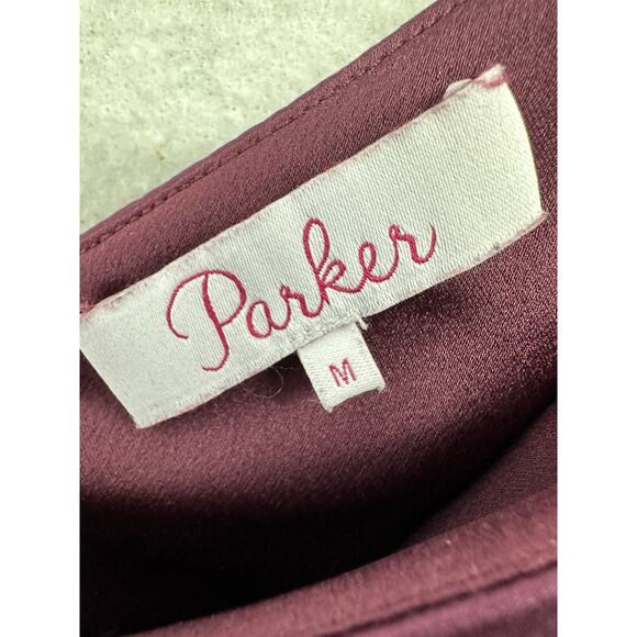 Parker Womens Medium Dark Plum Cold Shoulder Silk Peasant Blouse Top 100% Silk - Picture 7 of 10